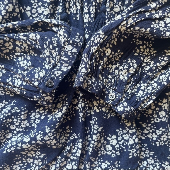Caslon Blouse V Neck Floral Peasant Top Boho Tassle Long Sleeve Shirt  Blue Sz M - Picture 9 of 12